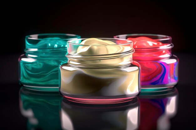 Crema cosmética en un frasco gel colorido concepto cosmético de cuidado de la piel imagen generada por IA