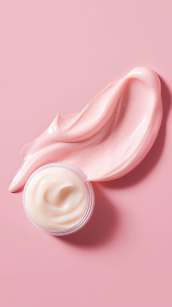 Crema Crema blanca para la cara sobre fondo rosa ai generativo.