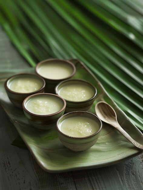 Foto crema de leche de coco khanom thuai crema de leite de coco al vapor en cerámica pequeña