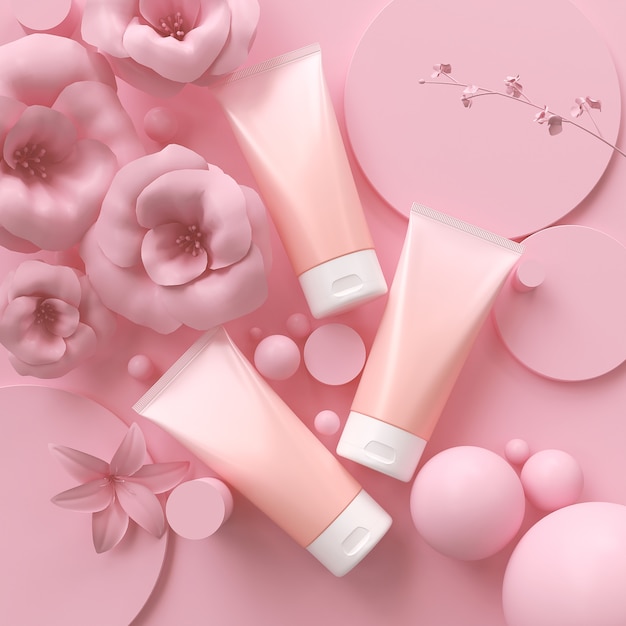 Crema y loción cosmética rosa