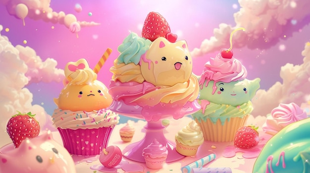 Crema de pastel Kawaii y generativo de carnaval Ai