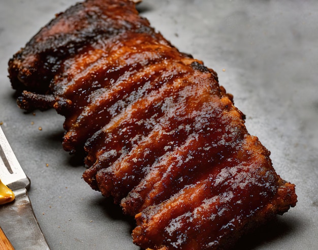 Cremalheira fresca de cordeiro carre d'agneau em um prato branco com ervas alecrim manjericão e molhos gerados por IA