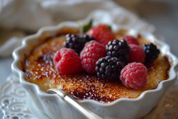 Foto creme brulee gourmet com bagas frescas