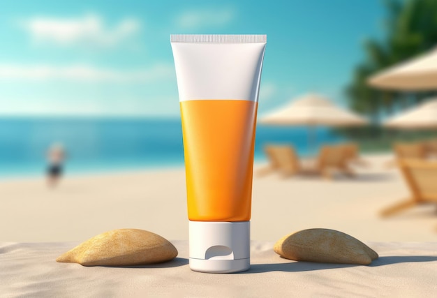 Creme de proteção solar em uma praia de verão