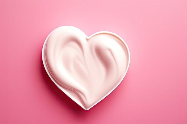 Creme erzeugt Herzform auf rosa Hintergrund. Hautpflege