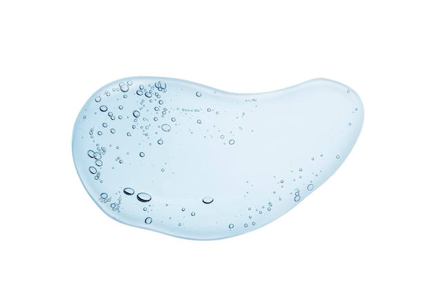 Creme Gel grau blau transparente kosmetische Mustertextur mit Blasen auf weißem Hintergrund