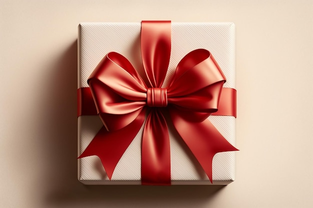 Cremefarbene Geschenkbox mit roter Satinschleife