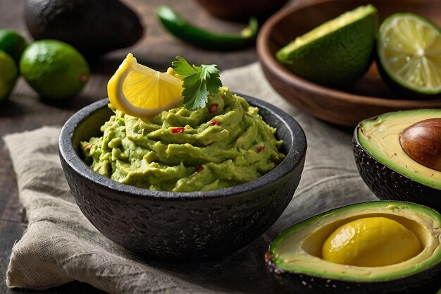 Cremige Avocado-Guacamole mit einem Zitronenquetsch