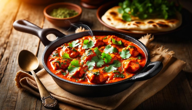 Cremige Hühnchen-Tikka-Masala in einer Gusseisen-Pfanne