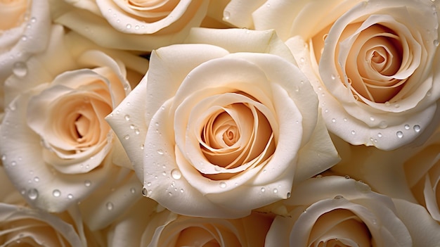 Cremige Rosenblüten mit Tropfenhintergrund Nahaufnahme einer Blüte mit glitzernden Tröpfchen Generative KI
