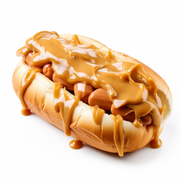 Cremiger und knuspriger Hot Dog mit Karamellsauce
