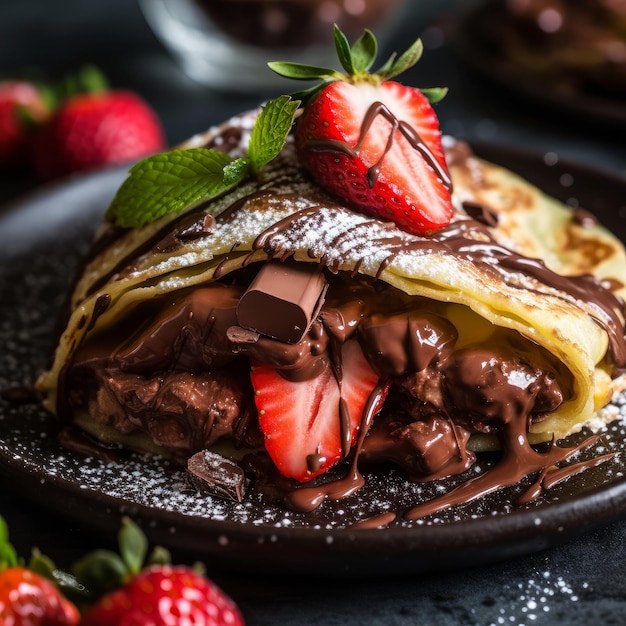 Una crepe de chocolate con una fresa encima