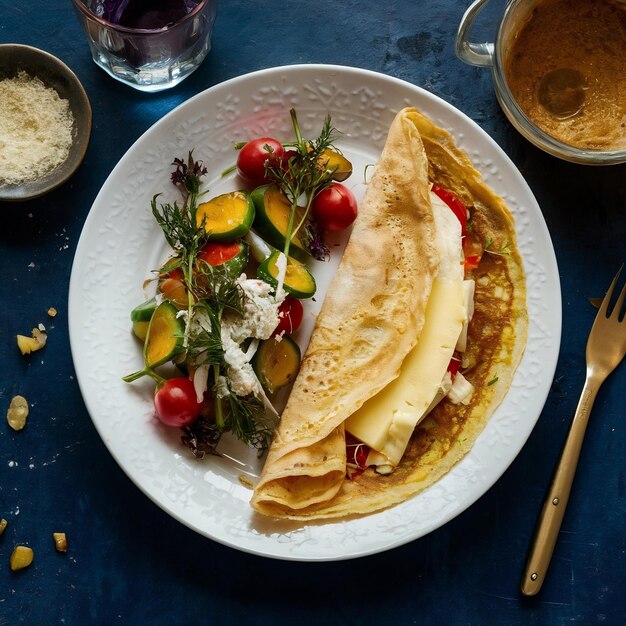 Foto crepe com queijo e legumes no prato