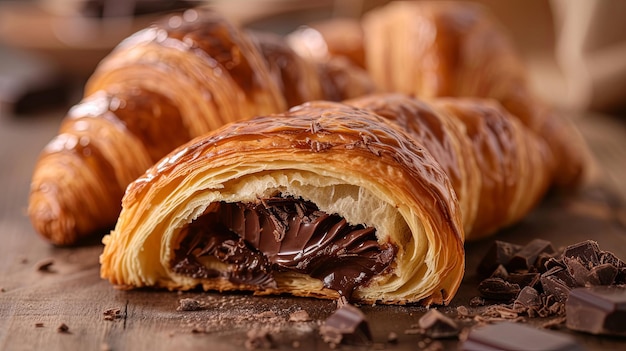 Crepe de pão croissant com manteiga de creme de chocolate Desenho de fundo de bandeira