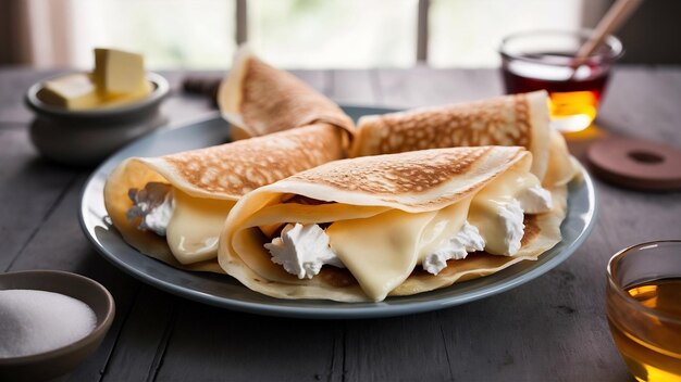 Foto crepes blinchik russo servido com queijo branco