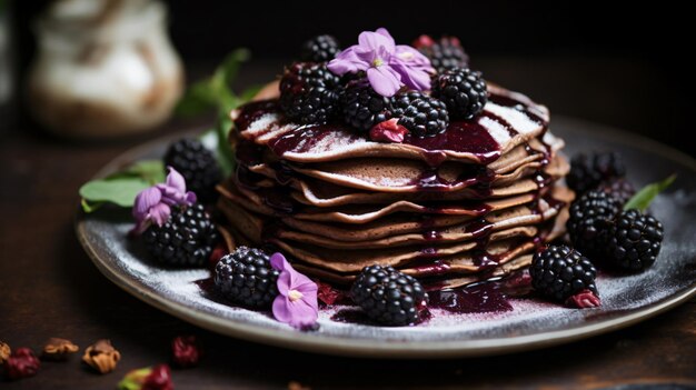 Foto crepes de chocolate con moras frescas