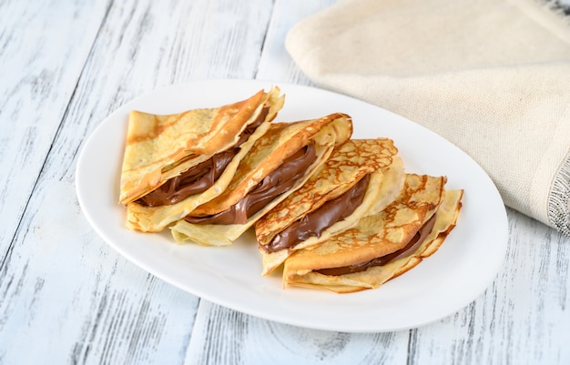 Crepes com creme de chocolate