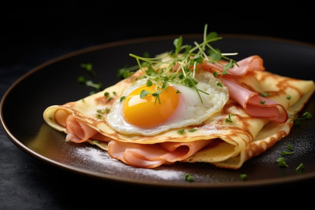 Foto crepes francesas con huevo y jamón