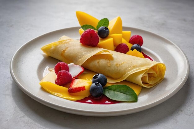 Foto crepes gourmet con frutas frescas