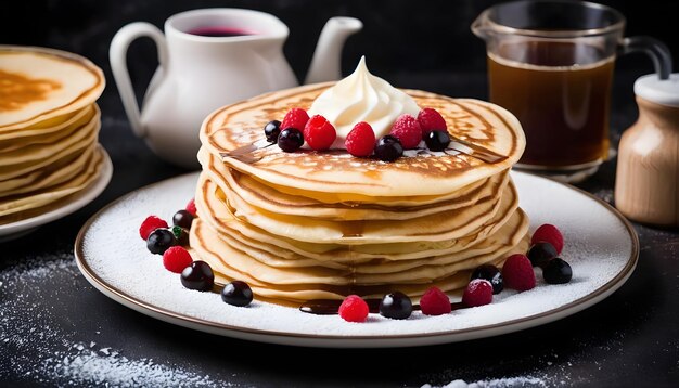 Crepes russische Blini mit Butter auf einem Teller Isolierter weißer Hintergrund