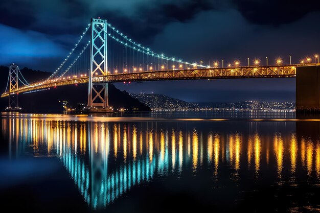 Crepúsculo sobre a San FranciscoOakland Bay Bridge e o horizonte