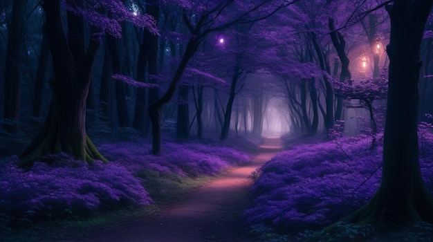 El crepúsculo en Violet Vale transforma el bosque en un paisaje de ensueño