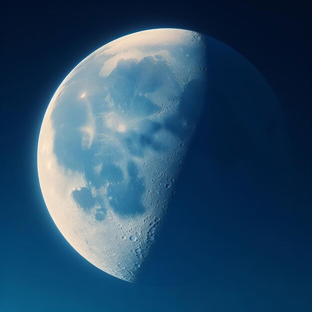 Crescente crescente e luz cinzenta contra o céu azul