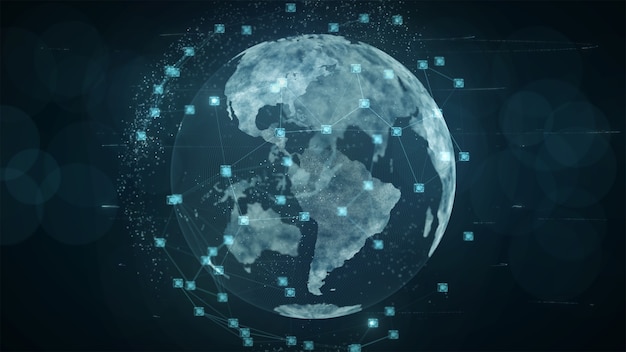Crescente rede blockchain global e conceito de conexões de dados.