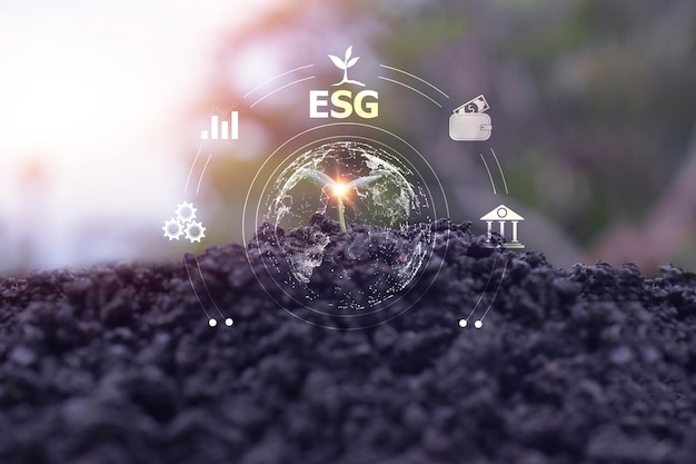 Crescimento de semeadura de árvores no conceito governança social ambiental esg