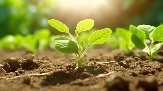 Crescimento de soja em fazendas com fundo de folhas verdes Generative AI