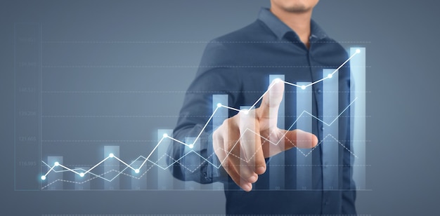 Foto crescimento do gráfico do plano do empresário e aumento dos indicadores positivos do gráfico em seu negócio