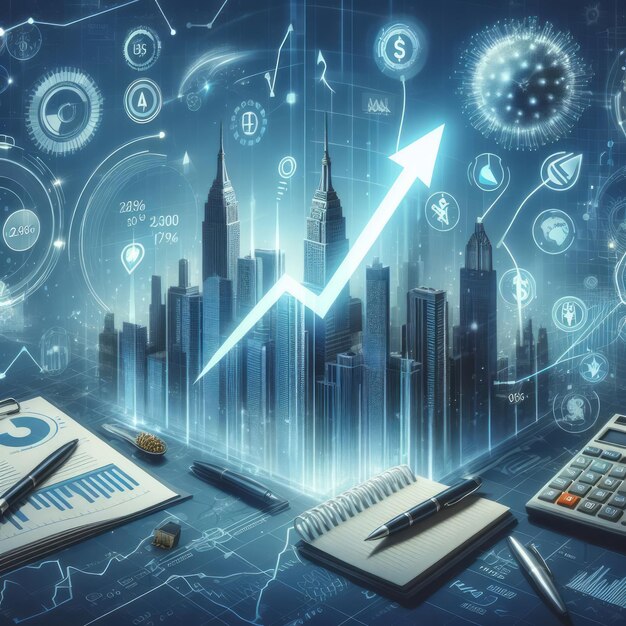 Crescimento do negócio crescente seta com gráfico e gráfico símbolo de conceito de investimento de negócios