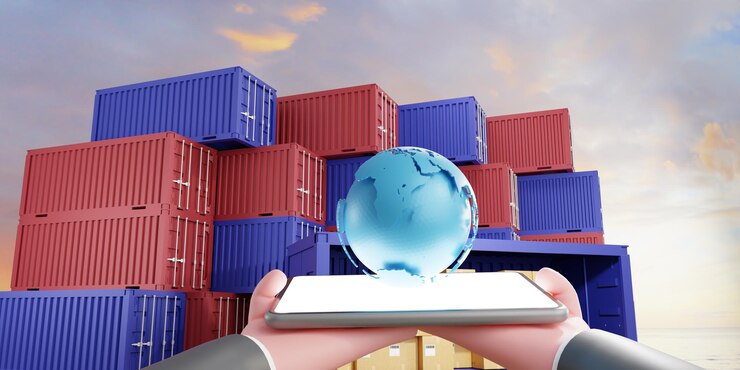 Foto crescimento do negócio de transporte. conceito de logística de negócios de importação e exportação. pedidos de mercadorias online em todo o mundo, ilustração 3d