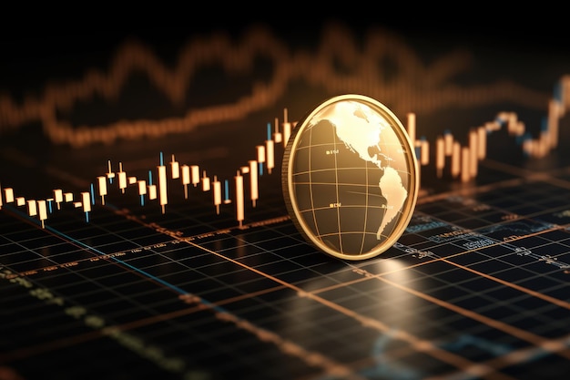 crescimento nos negócios financeiros e nos mercados financeiros, centrando-se num gráfico de comércio de ouro e em ações