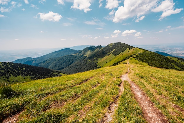 Foto cresta sobre las montañas de eslovaquia mala fatra senderismo en el paisaje de las montañas de eslovaquia viajero turístico parque nacional mala fatra pico maly krivan