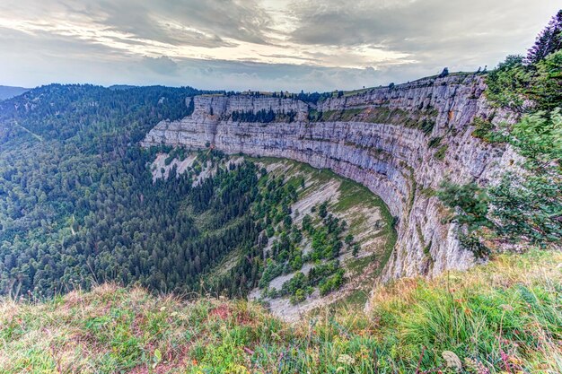 Creux-du-van oder Creux du van felsiger Zirkus nach Tag Neuchatel Kanton Schweiz