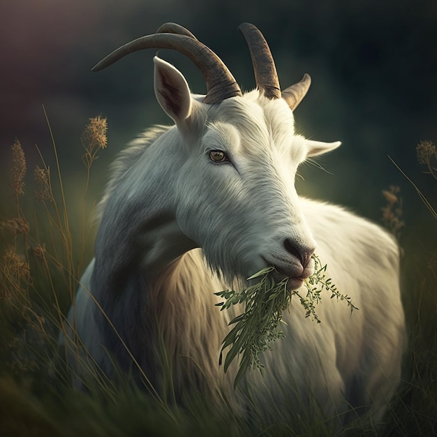 Criação de cabra doméstica comendo grama IA gerada