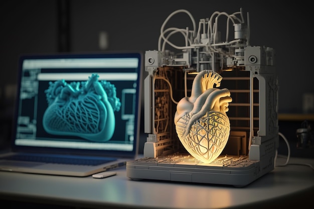 Criação de impressão 3D médica de coração artificial de transplante de modelo de coração