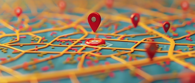 Criação de uma tela de aplicativo de mapa de cidade animada com Rising GPS Pins Concept Animation City Map GPS Pins App Screen Technology