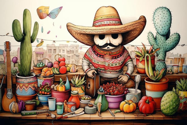 Criações artísticas de festas mexicanas desenhando imagens