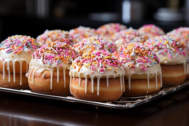 Criações Coloridas Arco-íris Sprinkle Bomboloni bombolone ou fotografia de imagem bomboloni