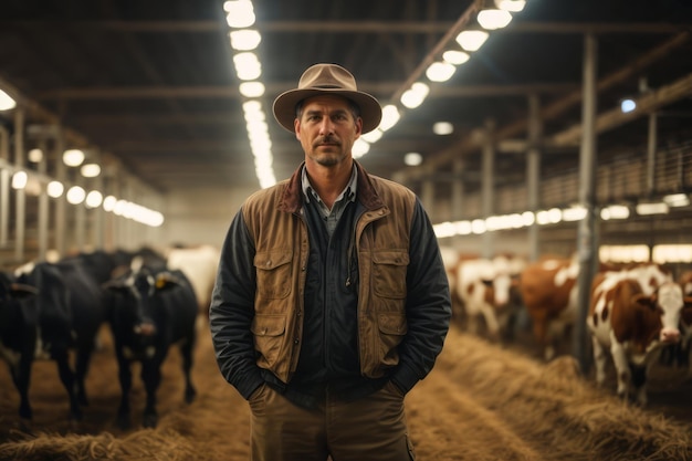 criador de ganado masculino con antecedentes de vacas