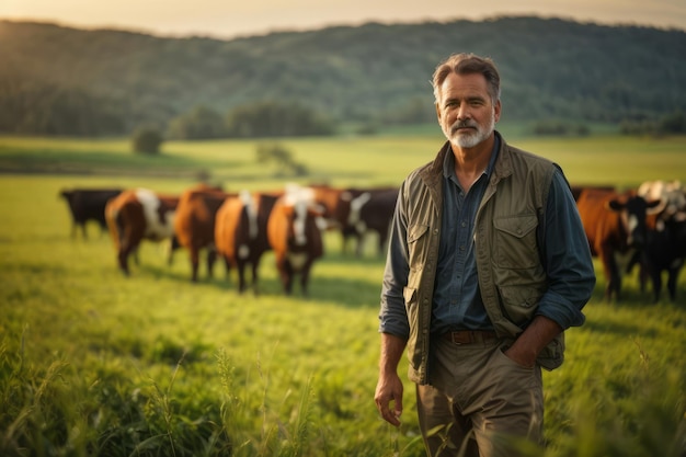 criador de ganado masculino con antecedentes de vacas