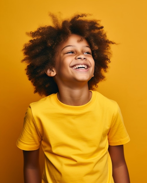 Foto criança africana rindo vestindo camisa amarela