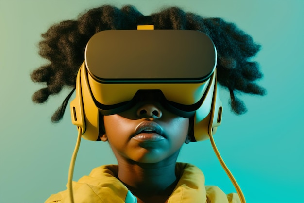 Criança alfa negra de geração ai generativa usando óculos 3D vr