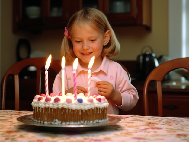Criança apagando as velas do bolo de aniversário