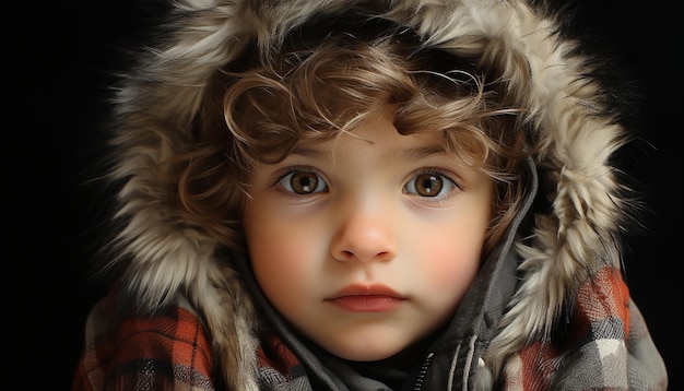 Criança bonita em roupas de inverno sorrindo e olhando para câmera gerada por inteligência artificial