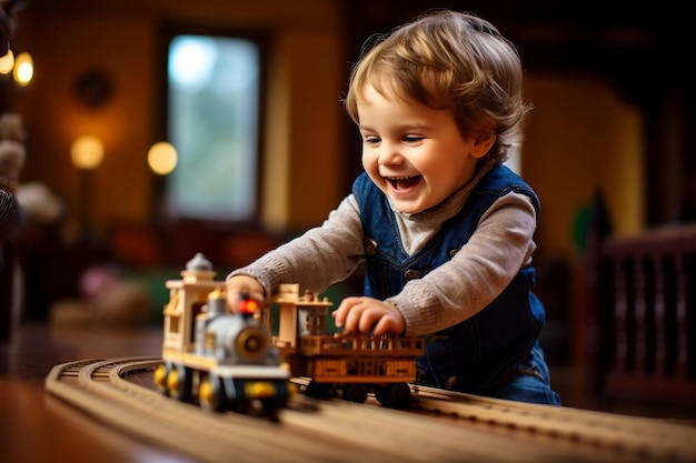 Criança brincando com Toy Train Generative AI
