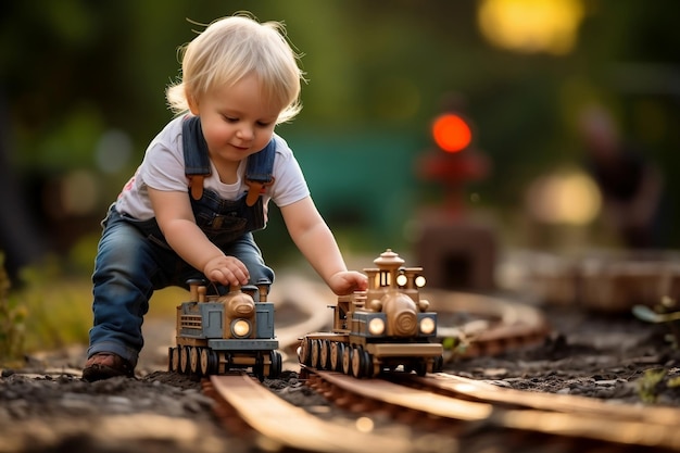 Criança brincando com Toy Train Generative AI