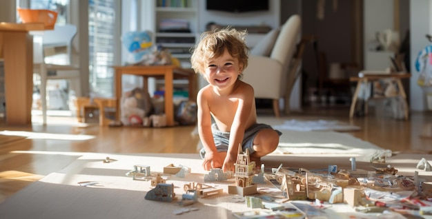 Foto criança brincando com um trem de brinquedo criança brincando com brinquedos criança jogando na rua